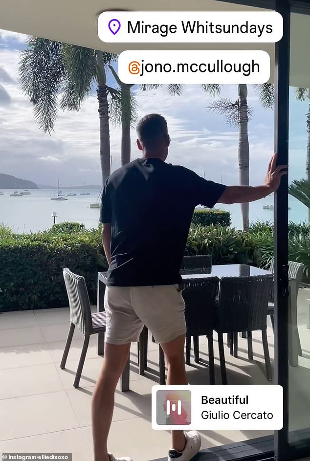 One touching photo showed Jono, 40, showing off the stunning ocean view and perfect sunny weather from his luxurious hotel room.