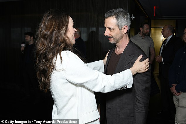 The Disobedience star was seen sharing a congratulatory hug with fellow nominee Jeremy Strong. The 45-year-old received a nomination for Best Performance by a Leading Actor in a Play for his work in An Enemy of the People.