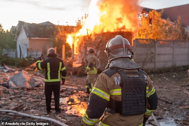 Shocking images and footage from the devastated city showed residential buildings on fire and debris strewn across the streets as rescuers struggled to extinguish the flames.