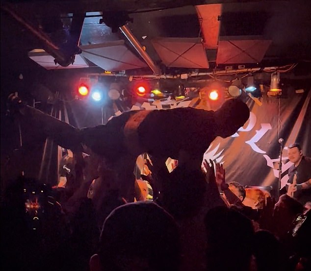 John Floreani can be seen surfing among concertgoers in Buffalo, New York.