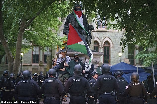 Police clash with protesters on the University of Pennsylvania campus in Philadelphia