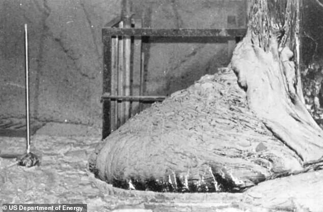 In this photograph, taken by the US Department of Energy a decade after the disaster, the elephant's foot could still release a fatal dose of radiation within an hour.