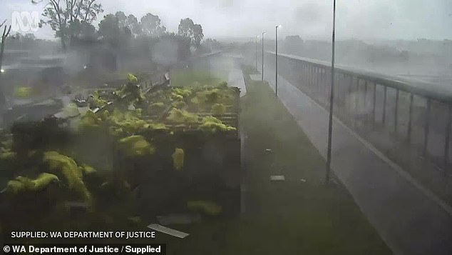 Insulating material flew around the prison as wild weather wreaked havoc in Bunbury.