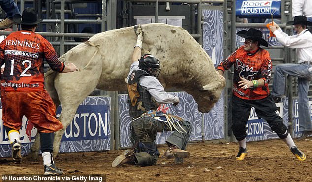 Savage hopes his journey is seen by future bull riders so they understand what they are getting into. He is pictured in the ring in 2013.