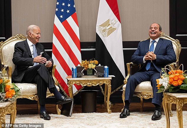 Instead of cutting off arms transfers to Israel, the Biden administration could have leveraged $1 billion in annual U.S. military aid to Egypt to force President Abdel Fattah el-Sisi (above, right) to accept refugees from Gaza.