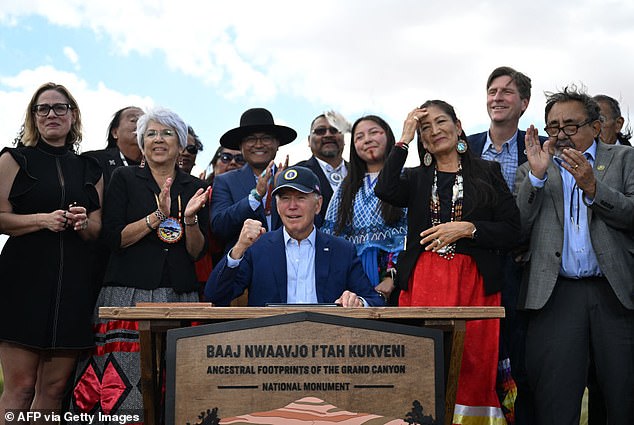 President Biden is seen on August 8, 2023, signing the proclamation that declared 1 million acres of Baaj Nwaavjo I'tah Kukveni a national monument.