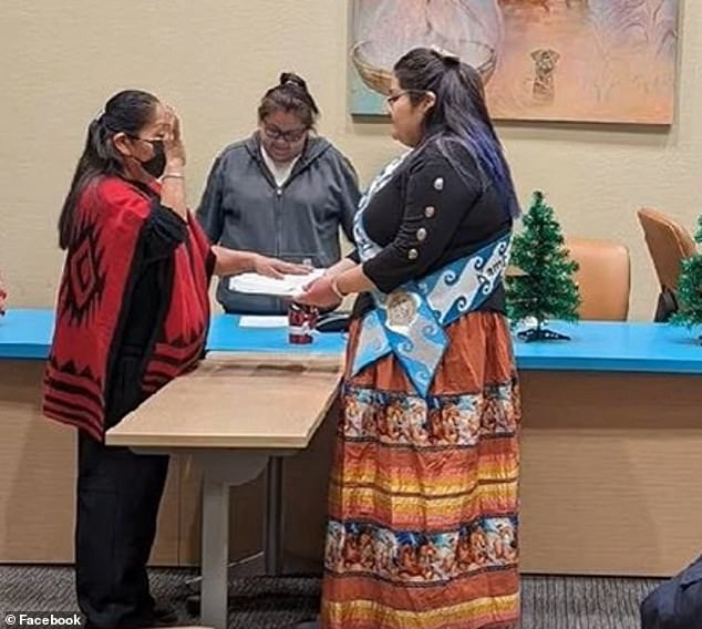 Bernadine Jones, pictured left, is sworn in as the new chairwoman of the Havasupai Tribe. She is a key figure among other tribal leaders fighting to preserve her ancestral lands.