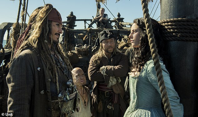 The men co-starred in the famous Pirates of the Caribbean franchise (pictured: Johnny Depp (Captain Jack Sparrow), Martin Klebba (Marty), Stephen Graham (Scrum) and Kaya Scodelario (Carina Smyth).