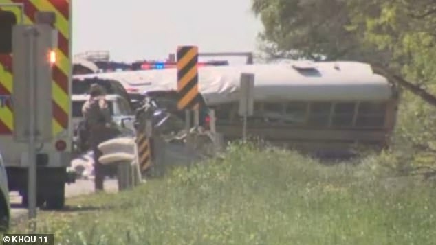 With 4,498 deaths in 2021, Texas was identified as the most dangerous state for motorists. Pictured: A fatal school bus crash on West State Highway 21 in March 2024