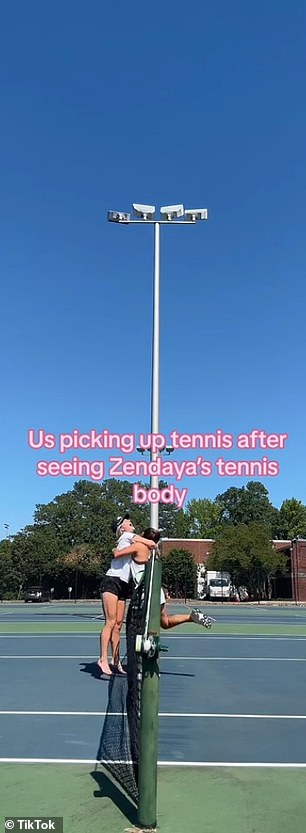 Two friends uploaded a video of their tennis practice to TikTok with the caption 'We took up tennis again after seeing Zendaya's tennis body.'