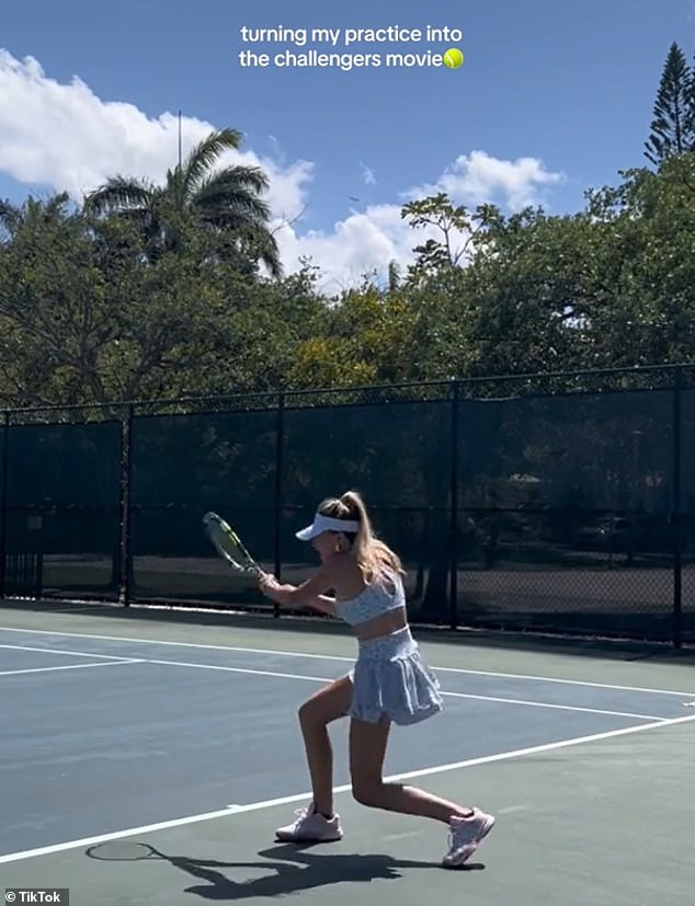 Professional tennis player Madison Appel is seen here in her very trendy tennis outfit as she enjoys practicing in the sun.