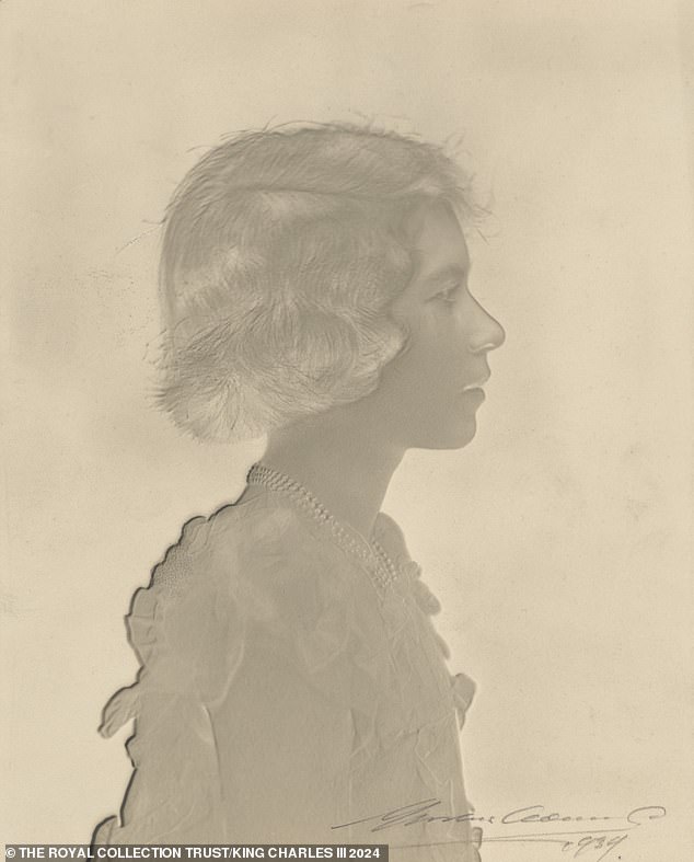 This image of Princess Elizabeth, never before seen in public, was taken by Marcus Adams in 1939. This portrait was made using solarization, a technique produced by re-exposing the photographic print to light during the developing process.