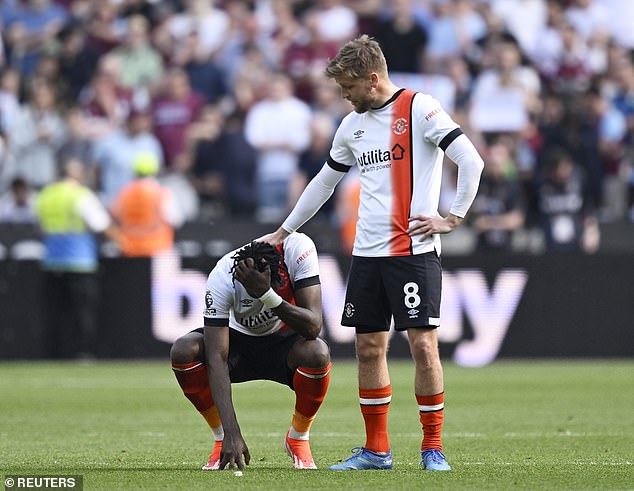 Luton's relegation from the top flight is practically confirmed with just one game remaining