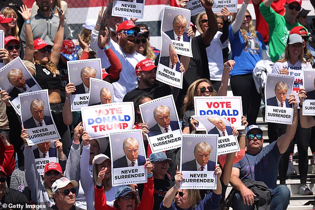 Trump supporters in the main seats at Saturday's rally in Wildwood, New Jersey, were greeted with signs of 