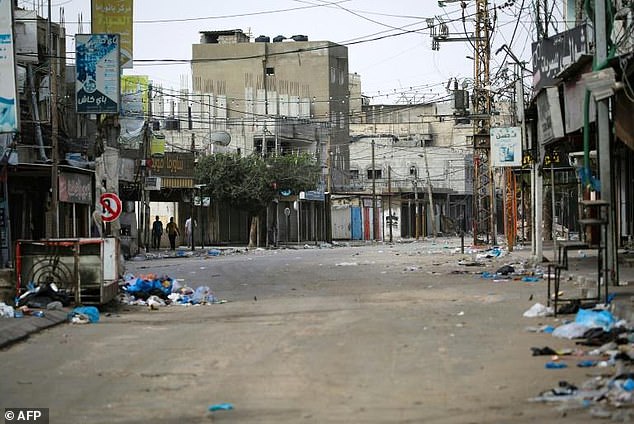 A street in Rafah is almost deserted as the Israeli military extended an evacuation order for the eastern parts of the southern Gaza city.