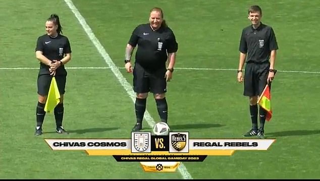 Clark acting as a referee during a match between Chivas Cosmos and Regal Rebels