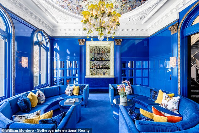 Blue is the color when it comes to this reception room.