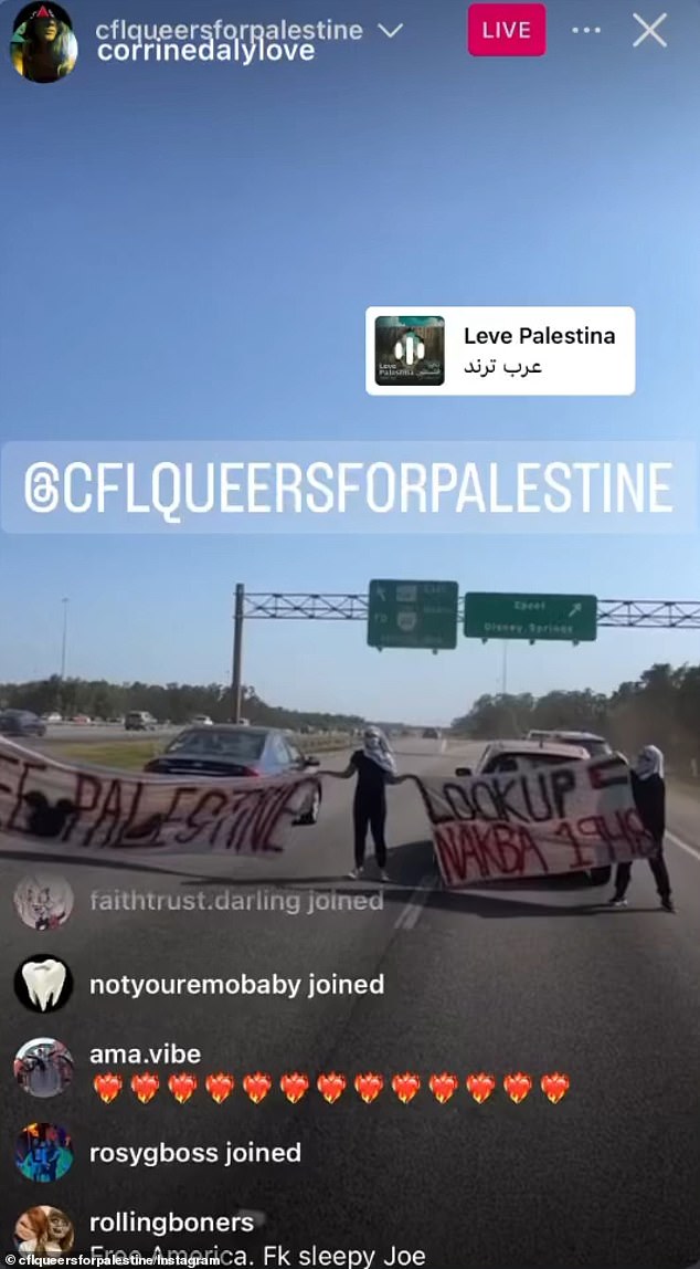 One of the activists gets into the car to leave. They continue recording and streaming the event on Instagram Live, as they begin to walk away.