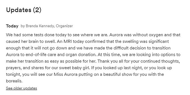 This is the distressing update shared by Aurora's family who explained that she would not survive her injuries.