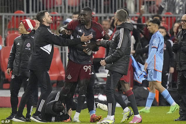 Players and staff members from both teams had to be separated after NYCFC's 3-2 victory.