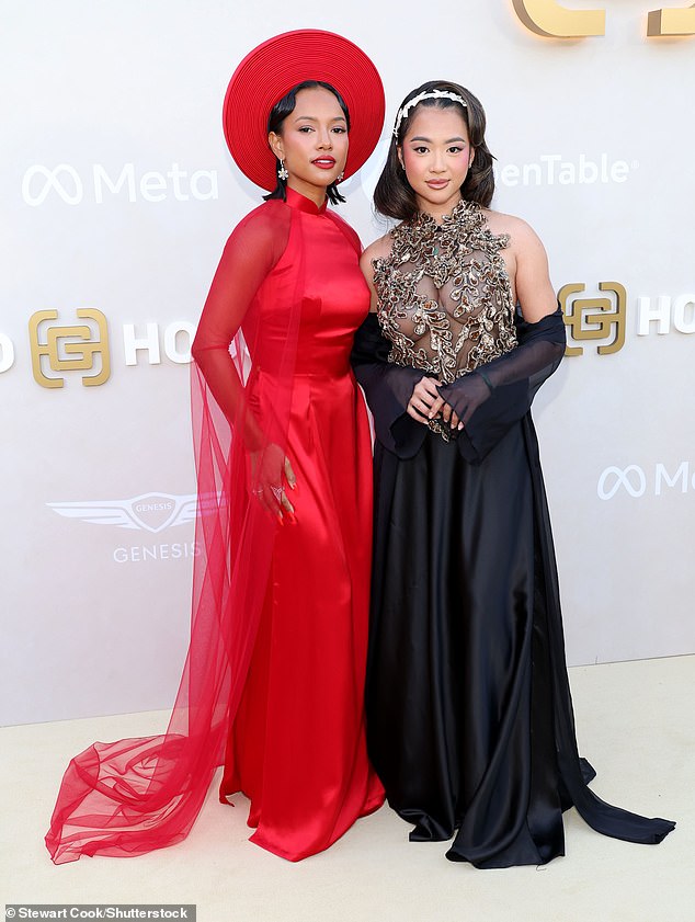 The beautiful brunette posed with another guest at the starry gala in Los Angeles