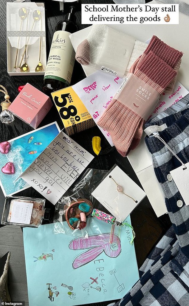 She also posted a photo of all the wonderful gifts her children gave her at a Mother's Day stall at school.