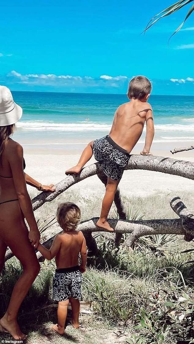 They played in a pool, swam at the beach and posed with their influencer mother as she gave an intimate look at their family life.