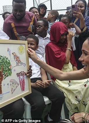 Meghan was thrilled when her young fans presented her with a painting.