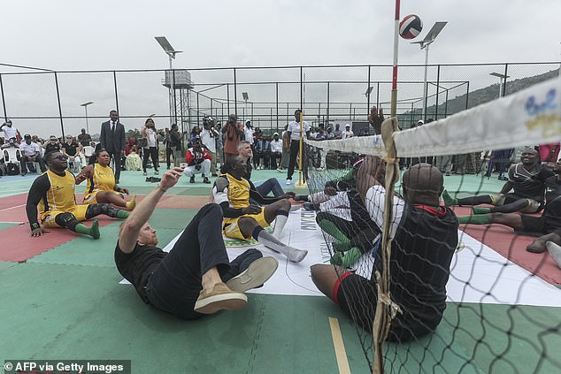 Harry was seen caught up in the game of sitting volleyball, although in the end his team suffered a narrow defeat.