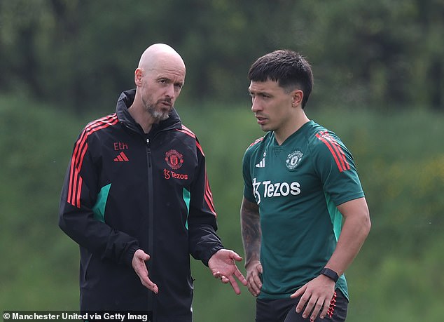 Ten Hag (left) has been hampered by injury, with Lisandro Martínez (right) out for months