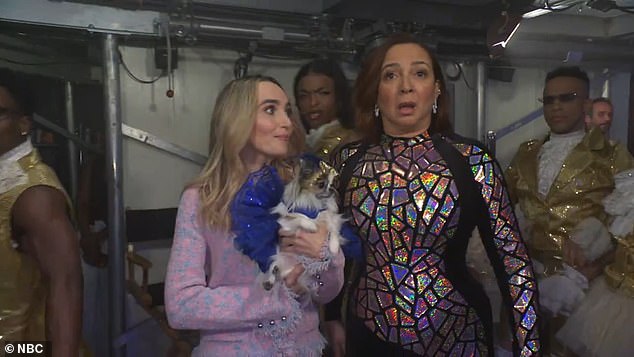 SNL cast member Chloe Fineman interrupted Rudolph mid-song and asked the comedian if dog moms were included in the holiday.