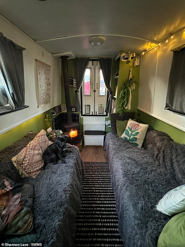 Shannon Lane, 29, was paying £900 a month to share a house in Clapton, but when she discovered her landlord was raising the price to £1,000, she decided she was done with renting and took out a loan to buy a narrowboat. £24,000.