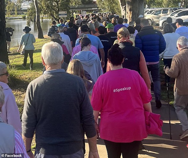 Community members walked around Forbes Lake (pictured) while wearing bright T-shirts with Ms Ticehurst's face and the words: 