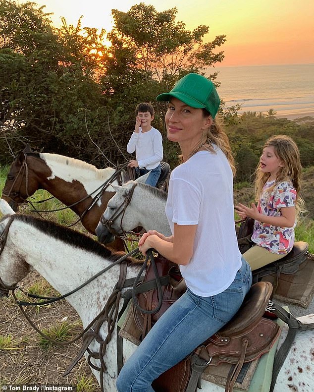 None of this would be possible without your love,' wrote the former Patriot; Tom's ex-wife, Gisele Bundchen, photographed with her children Benjamin, 14, and Vivian, 12.