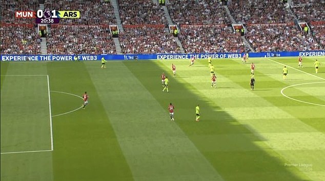 The makeshift defender (left) failed to get up the field, leaving Kai Havertz on the sideline to cross towards the goal.