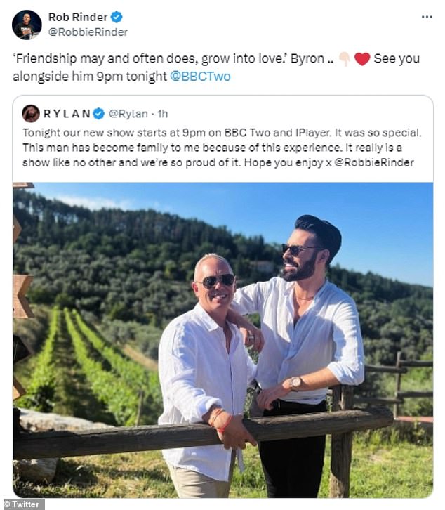 Their joint appearance comes after Rob hinted at a romance with Rylan just hours earlier on Sunday, while promoting the duo's new BBC Two travel show.