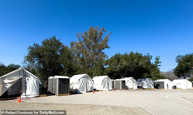 A camp stands in front of the majestic Ojai City Hall. The number of homeless people is increasing dramatically since last year in Ojai and now everyone is living in a tent at City Hall.