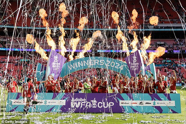 The women's team won the FA Cup final against Tottenham on Sunday in a 4-0 rout at Wembley.