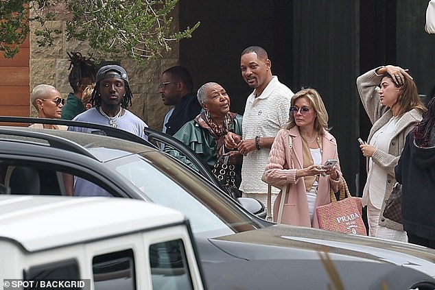 Will was also accompanied by his own mother Caroline, dressed in a green top and leopard print scarf for the outing.