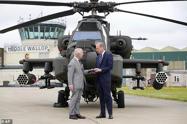 Charles and William at the Army Aviation Center in Middle Wallop, Hampshire, this afternoon