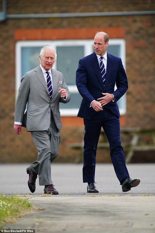 Charles and William at the Army Aviation Center in Middle Wallop, Hampshire, this afternoon