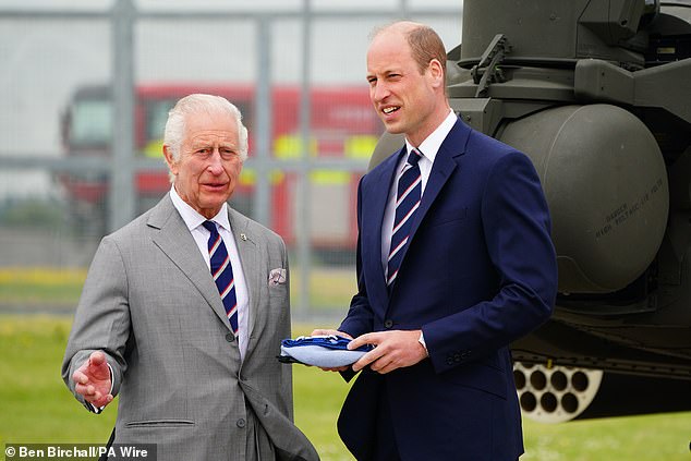 Charles and William at the Army Aviation Center in Middle Wallop, Hampshire, this afternoon