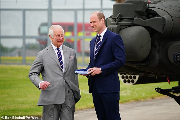 Charles and William at the Army Aviation Center in Middle Wallop, Hampshire, this afternoon