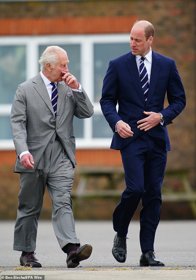 Charles and William at the Army Aviation Center in Middle Wallop, Hampshire, this afternoon