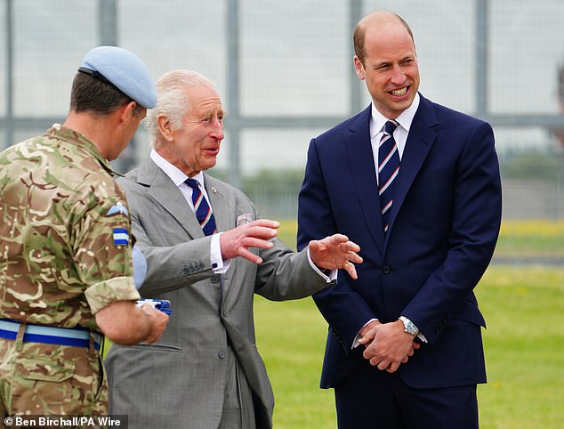 Charles and William at the Army Aviation Center in Middle Wallop, Hampshire, this afternoon