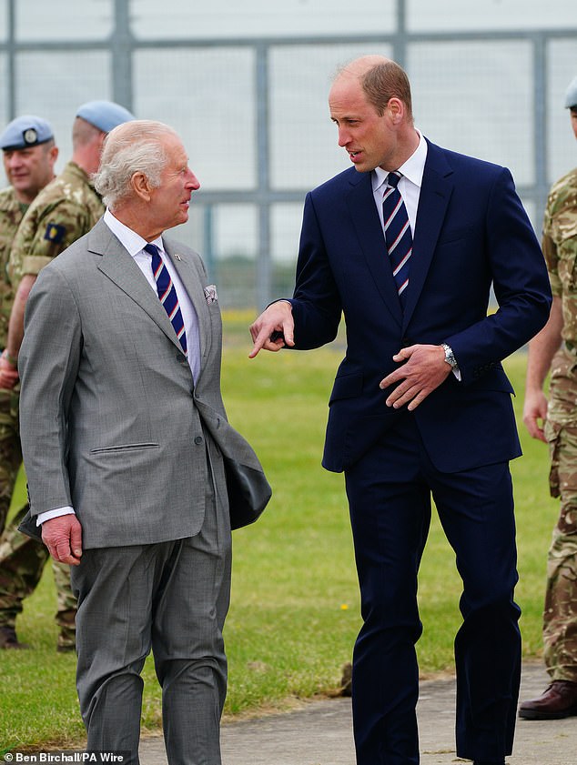 Charles and William at the Army Aviation Center in Middle Wallop, Hampshire, this afternoon