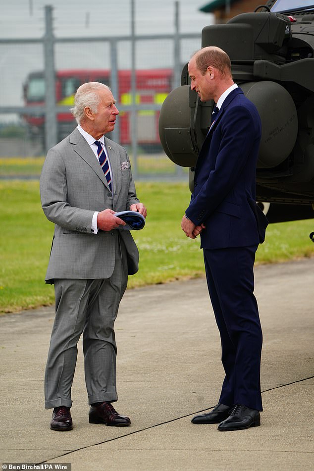 Charles and William at the Army Aviation Center in Middle Wallop, Hampshire, this afternoon