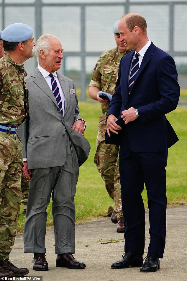 Charles and William at the Army Aviation Center in Middle Wallop, Hampshire, this afternoon