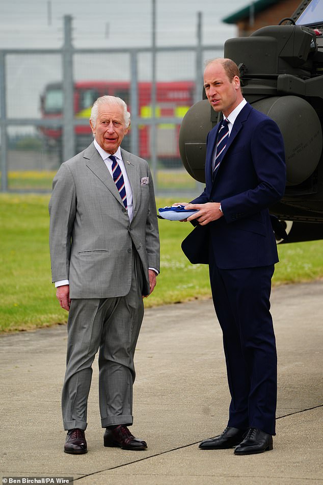 Charles and William at the Army Aviation Center in Middle Wallop, Hampshire, this afternoon