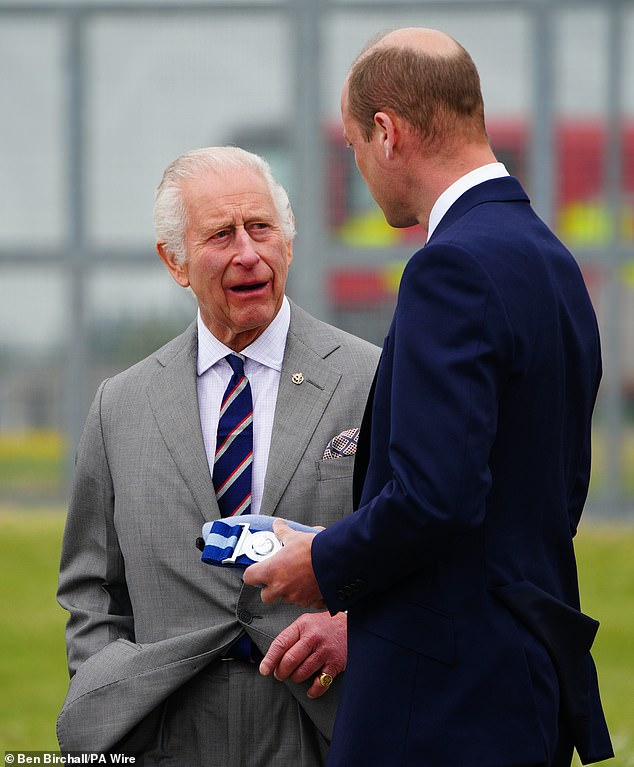 Charles and William at the Army Aviation Center in Middle Wallop, Hampshire, this afternoon